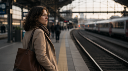Femme attendant sur un quai de gare, illustrant l'anxiété face à une situation inconnue.